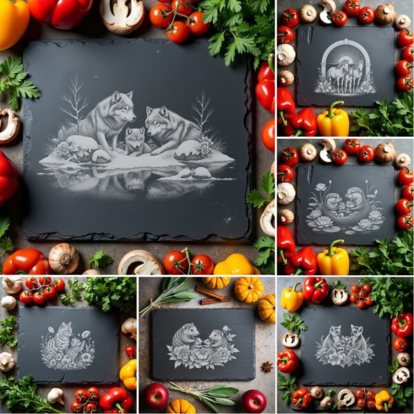 Wild Animal Family Slate Cheese Board Engraving Bundle,