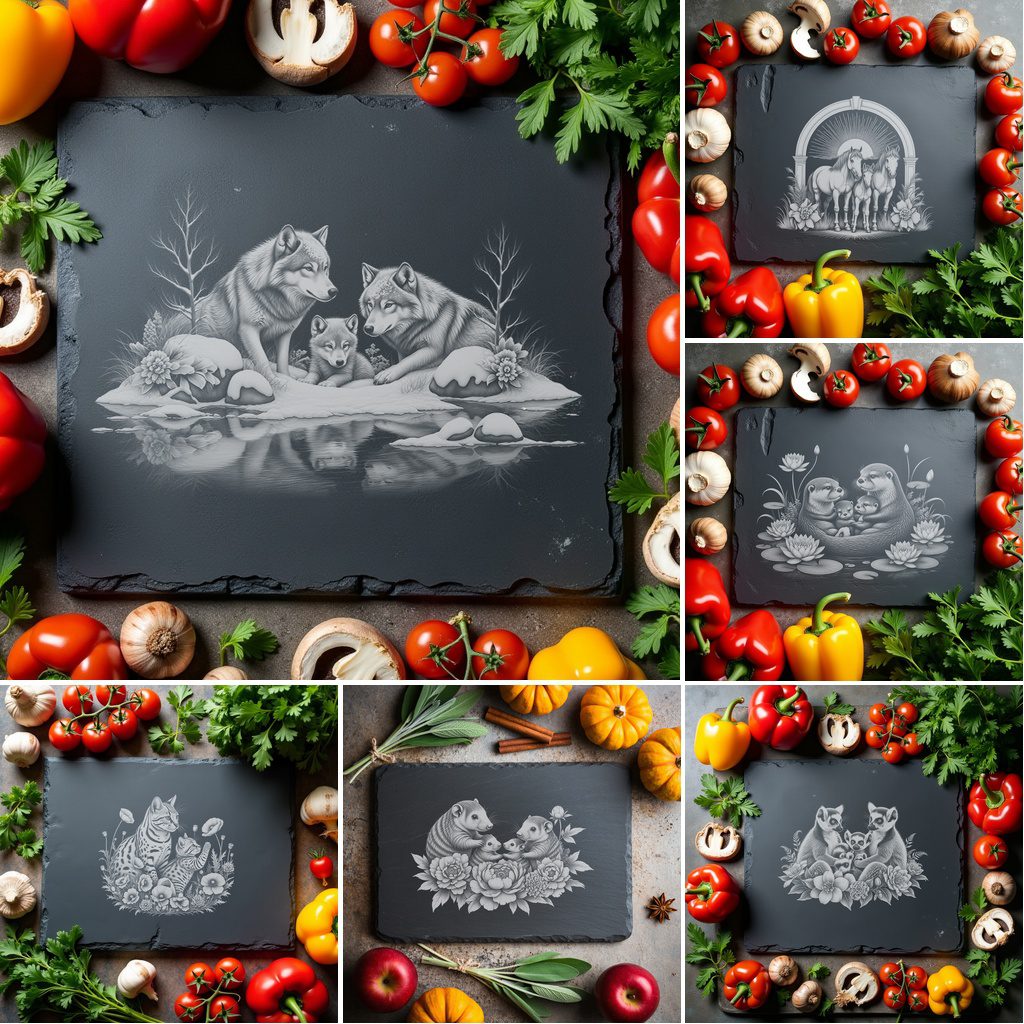 Wild Animal Family Slate Cheese Board Engraving Bundle,