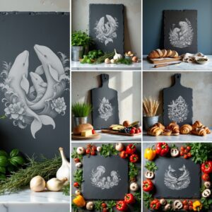 Wild Animal Family Slate Cheese Board Laser Engraving
