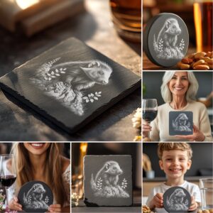 Wild Animal Slate Coaster Bundle, 6 Laser Engraved
