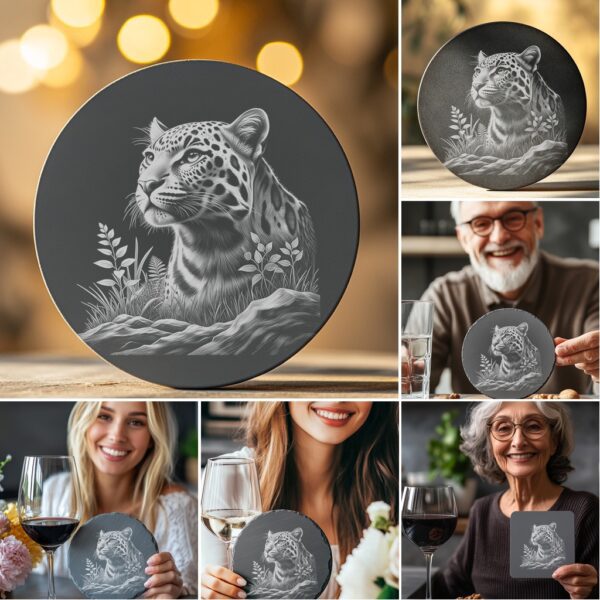 Wild Animal Slate Coaster Bundle, 6 Laser Engraved