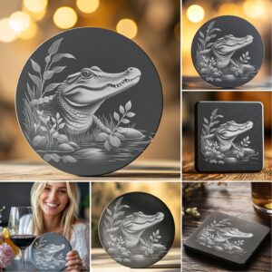 Wild Animal Slate Coaster Engraving Bundle, 6 PNG