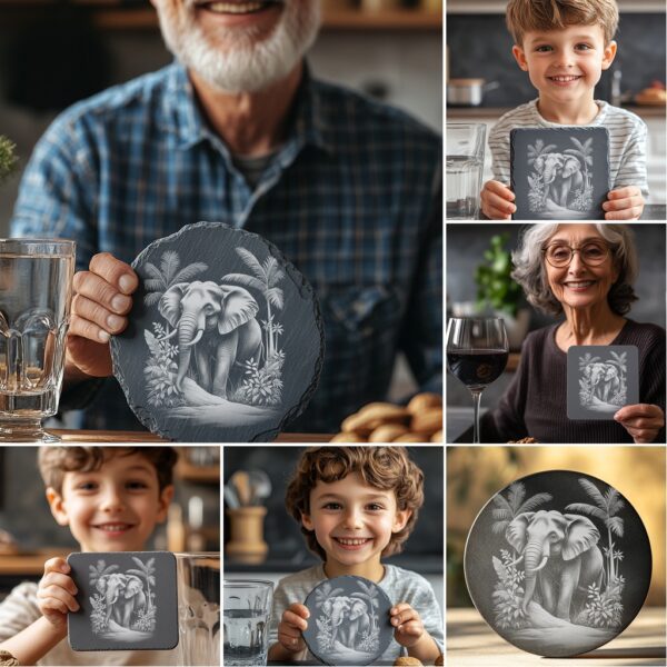 Wild Animal Slate Coaster Engraving Bundle, 6 PNG