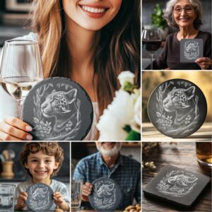 Wild Animal Slate Coaster Engraving Bundle, 6 PNG