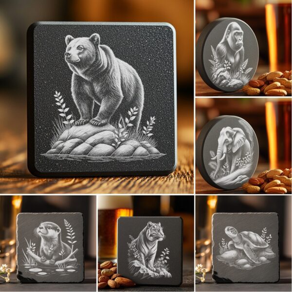Wild Animal Slate Coaster Engraving Design Bundle, 6