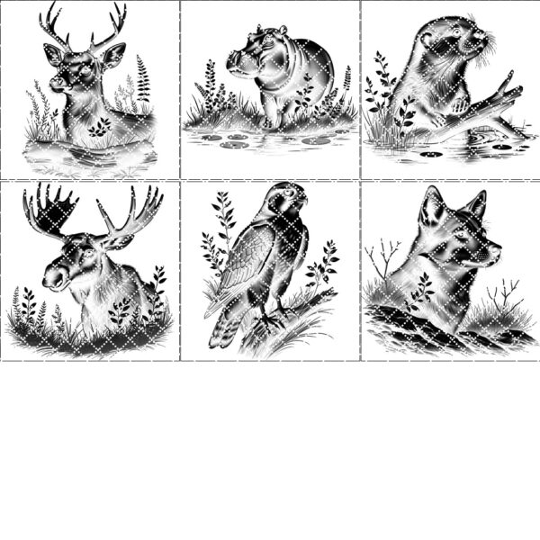 Wild Animals Coaster Laser Engraving Bundle, 6 Rustic