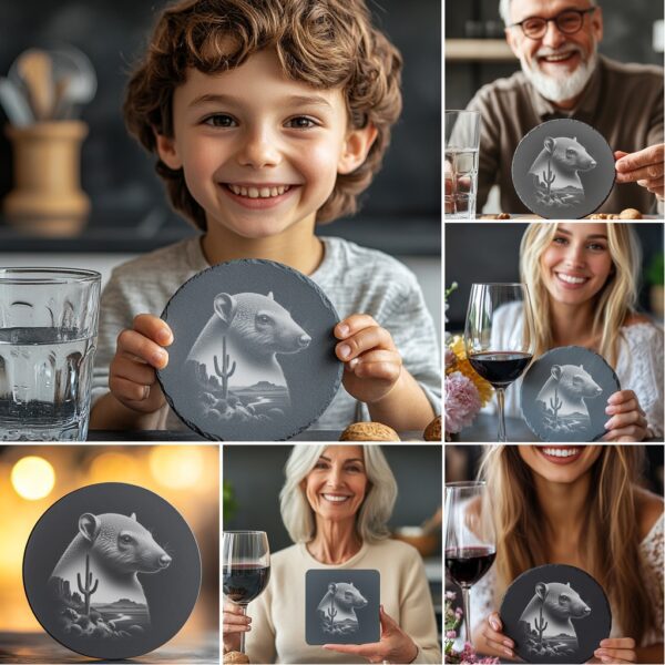 Wild Animals Double Exposure Slate Coaster Engraving Designs,