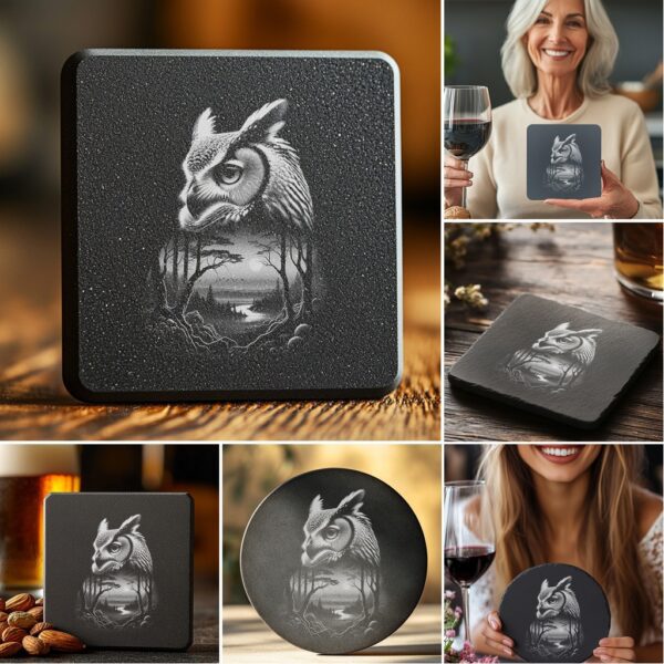 Wild Animals Double Exposure Slate Coaster Engraving Designs,