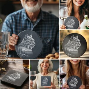 Wild Animals Double Exposure Slate Coaster Engraving Designs,