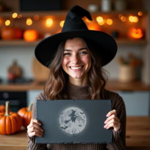 Witch Engraved Slate Board, Halloween Charcuterie Decor, Laser