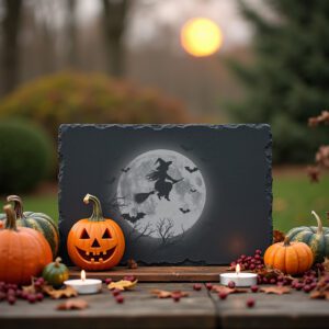 Witch Engraved Slate Board, Halloween Charcuterie Decor, Laser