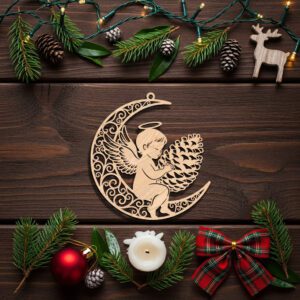 Angel Moon Ornament Digital File, Christmas Pinecone Silhouette