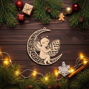 Angel Moon Ornament Digital File, Christmas Pinecone Silhouette