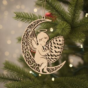 Angel Moon Ornament Digital File, Christmas Pinecone Silhouette