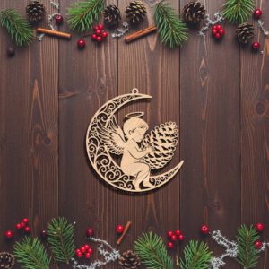 Angel Moon Ornament Digital File, Christmas Pinecone Silhouette