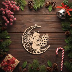 Angel Moon Ornament Digital File, Christmas Pinecone Silhouette