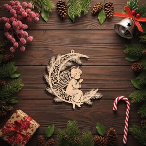 Angel on Moon Ornament, Christmas Laser File, Celestial