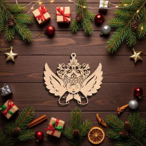 Angel Ornament Christmas File, Crowned Angel with Wings,