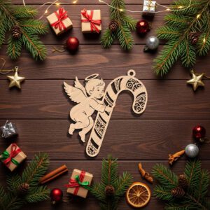 Angel Ornament Christmas Laser File, Angel with Candy