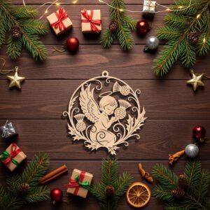 Angel Ornament Christmas Laser File, Angel with Thistles