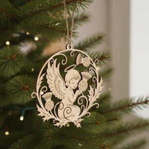 Angel Ornament Christmas Laser File, Angel with Thistles