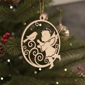 Angel Ornament Christmas Laser File, Bird Design, Memorial