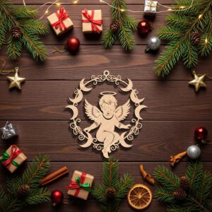 Angel Ornament Christmas Laser File, Crescent Wreath Angel