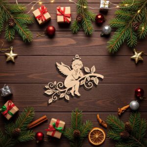 Angel Ornament Christmas Laser File, Floral Angel Branch,
