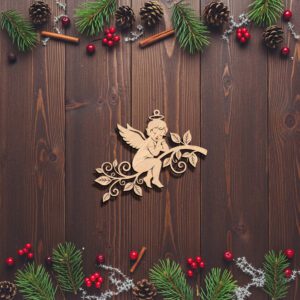 Angel Ornament Christmas Laser File, Floral Angel Branch,