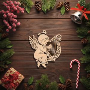 Angel Ornament Christmas Laser File, Harp Playing Angel