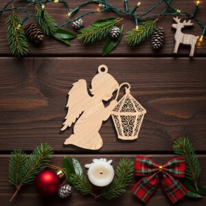 Angel Ornament Christmas Laser File, Lantern Silhouette, Holiday