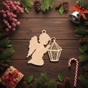Angel Ornament Christmas Laser File, Lantern Silhouette, Holiday