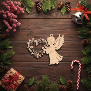 Angel Ornament Digital File, Christmas Angel with Heart,