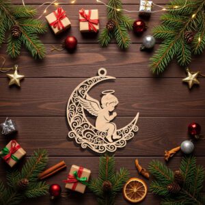 Angel Ornament Digital File, Christmas Moon Angel, Celestial