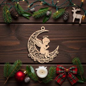 Angel Ornament Digital File, Christmas Moon Angel, Celestial