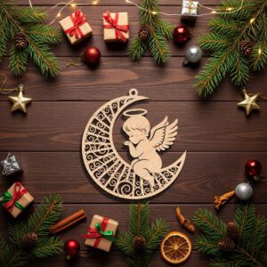 Angel Ornament Digital File, Christmas Moon Angel Design,