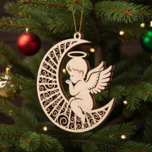 Angel Ornament Digital File, Christmas Moon Angel Design,