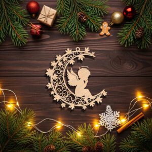 Angel Ornament File, Christmas Moon Silhouette Design for