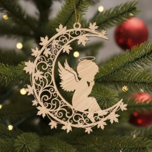 Angel Ornament File, Christmas Moon Silhouette Design for