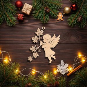 Angel Ornament Laser Design, Christmas Angel with Leafy
