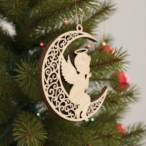 Angel Ornament Laser File, Angel on Moon Christmas