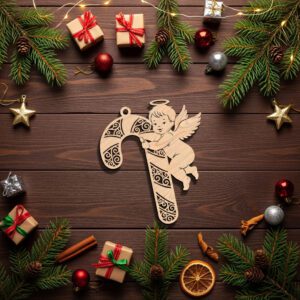 Angel Ornament Laser File, Candy Cane Holiday Decor,