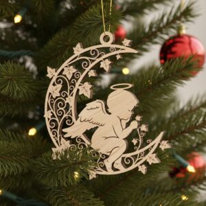 Angel Ornament Laser File, Christmas Angel Moon Design,