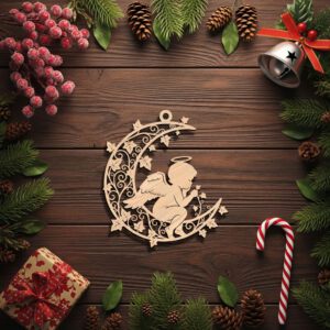 Angel Ornament Laser File, Christmas Angel Moon Design,