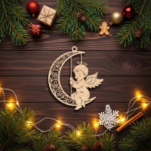 Angel Ornament Laser File, Christmas Angel Moon Design