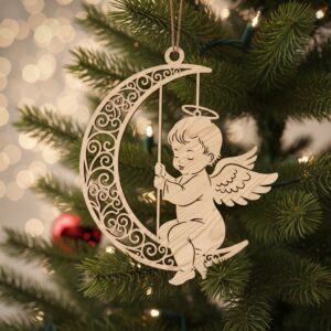 Angel Ornament Laser File, Christmas Angel Moon Design