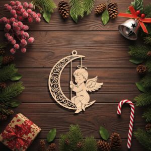 Angel Ornament Laser File, Christmas Angel Moon Design