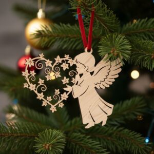 Angel Ornament Laser File, Christmas Angel with Leaf