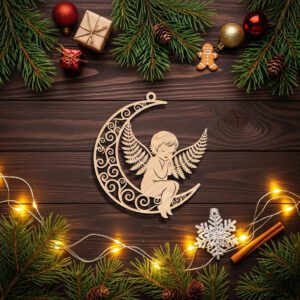 Angel Ornament Laser File, Christmas Celestial Angel Moon