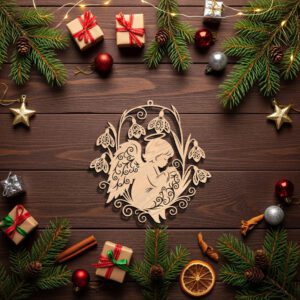 Angel Ornament Laser File, Christmas Floral Angel Silhouette